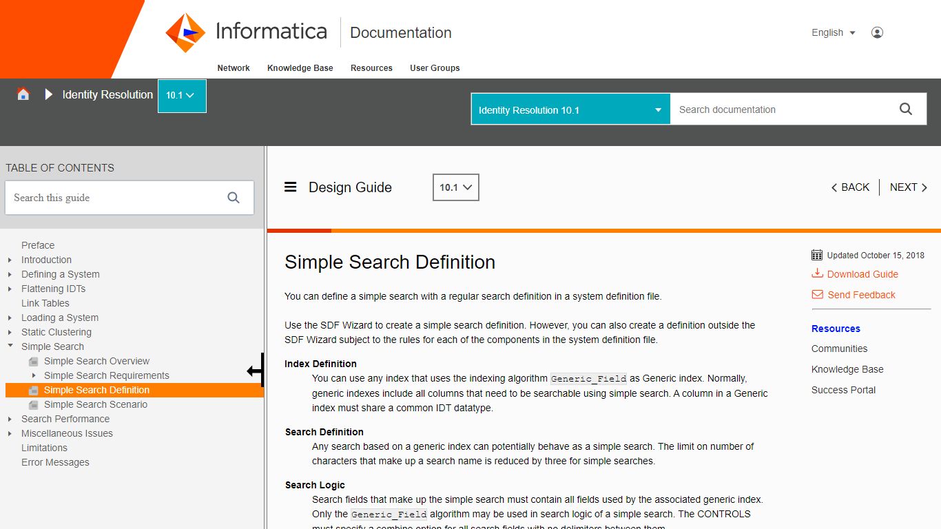 Simple Search Definition - Informatica