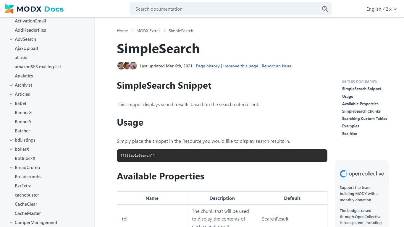 SimpleSearch - SimpleSearch | MODX Documentation